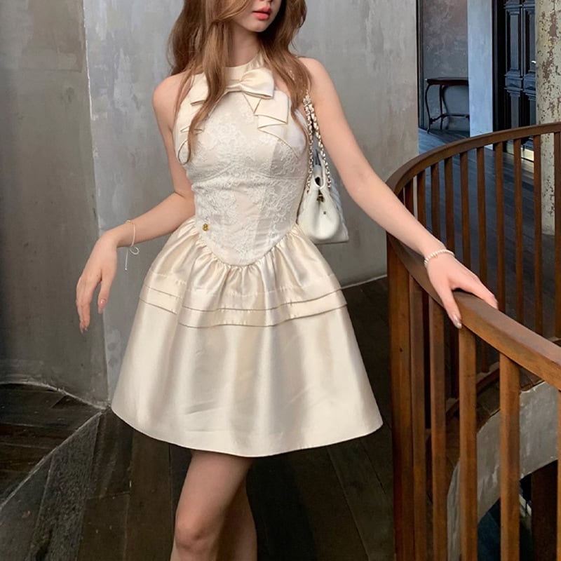 【dress】リボン付きレースワンピース　M24184