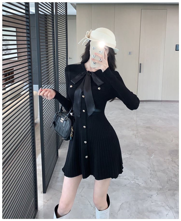 【dress】リボン付きニットワンピース　M28581