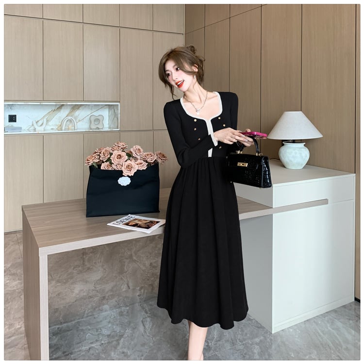 【dress】ニット切り替えワンピース　M25352