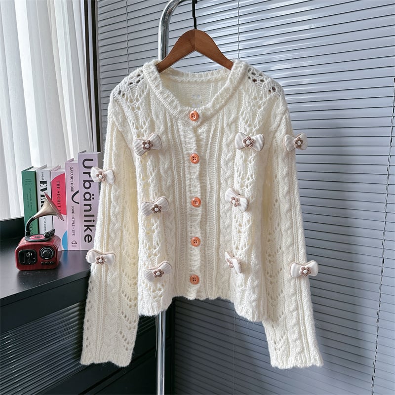 【outer】リボン付きニットカーデ　M26164