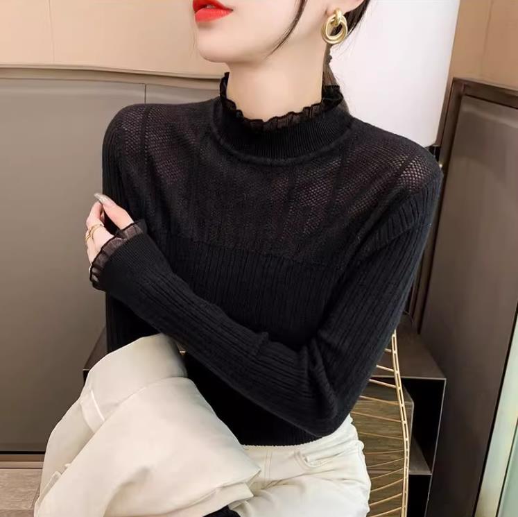 【tops】ハーフネック切替ニットセーターF6510