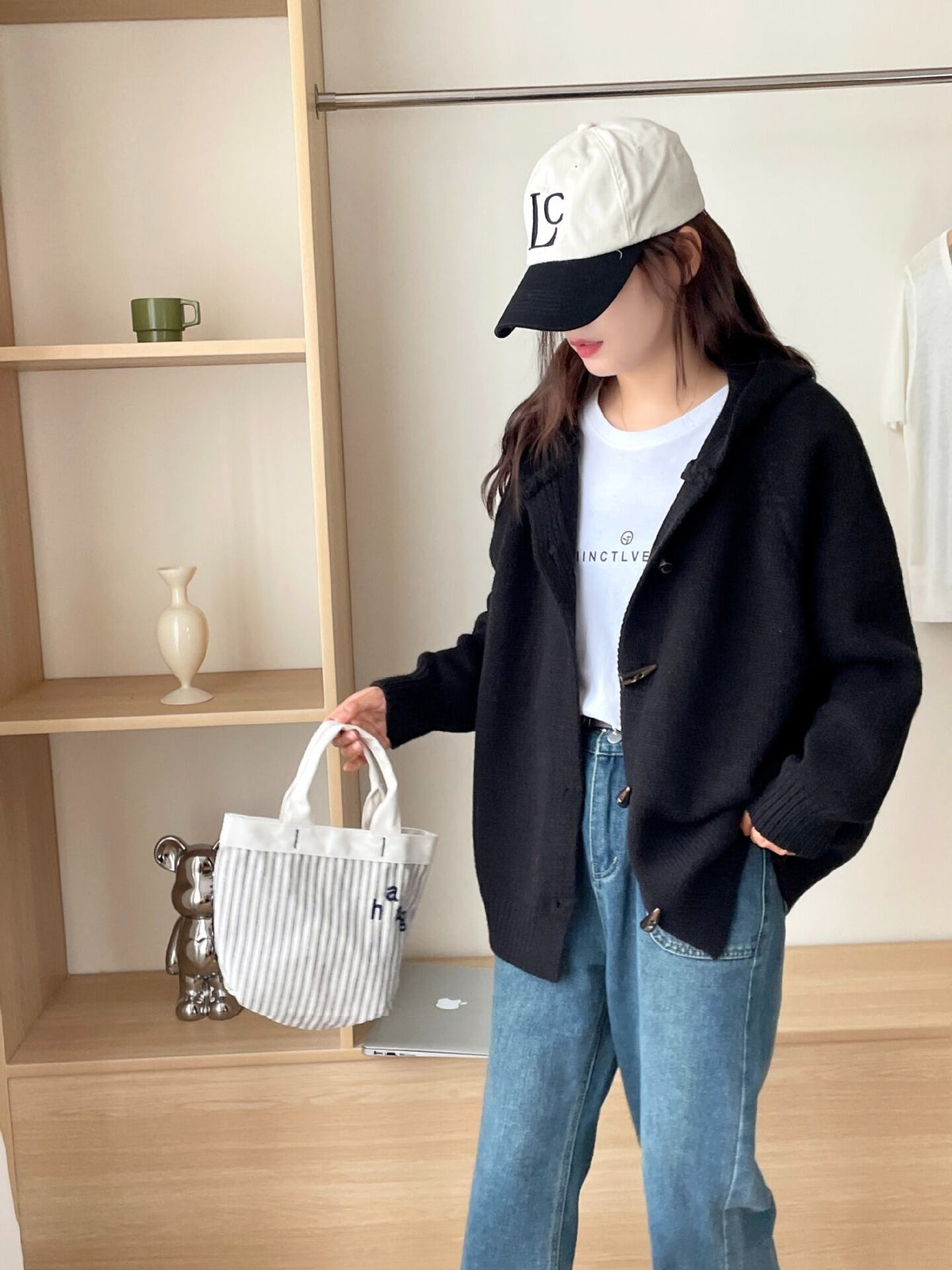 【outer】フード付きニットカーデ　M18527