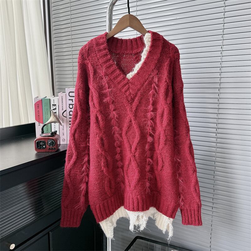 【tops】切り替えニットセーター　M28087