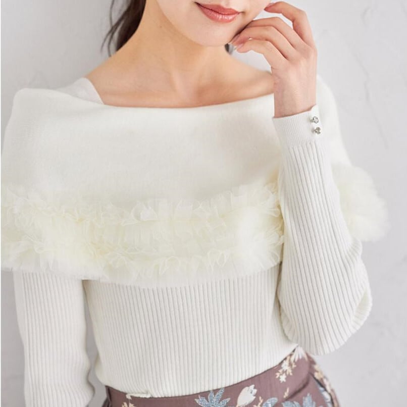 【tops】ギャザーフリルニットトップス　M28150
