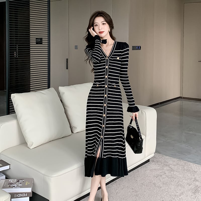 【dress】Vネックニットワンピース　M26334