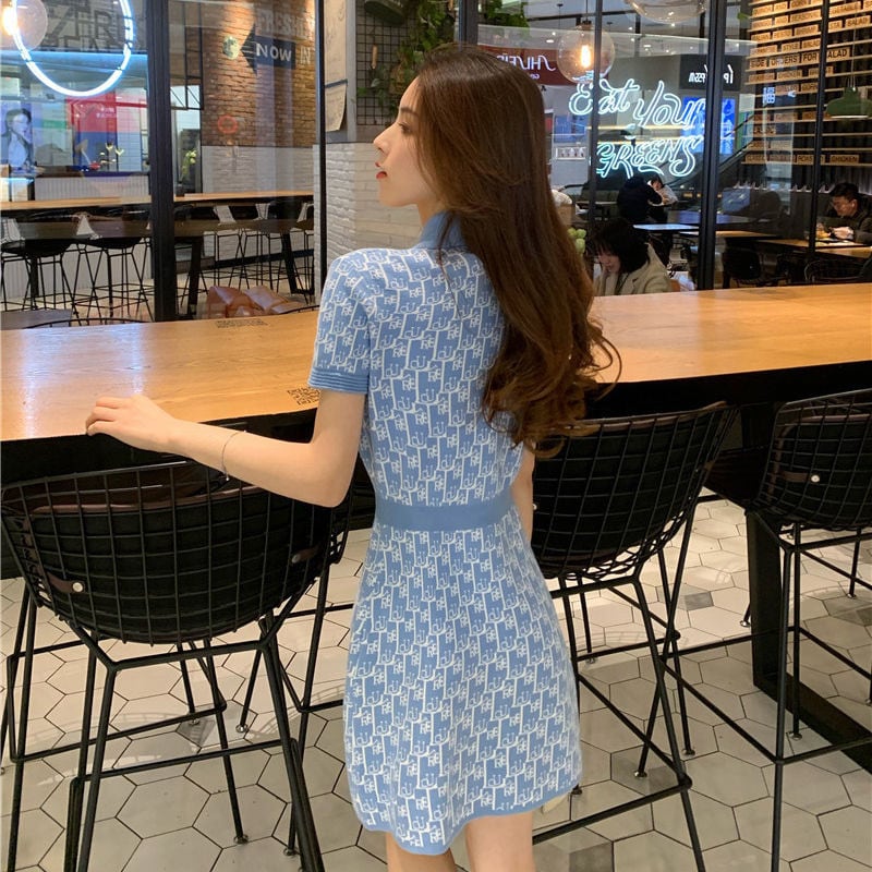 【dress】POLOネックウェスト絞りニットワンピースF7391