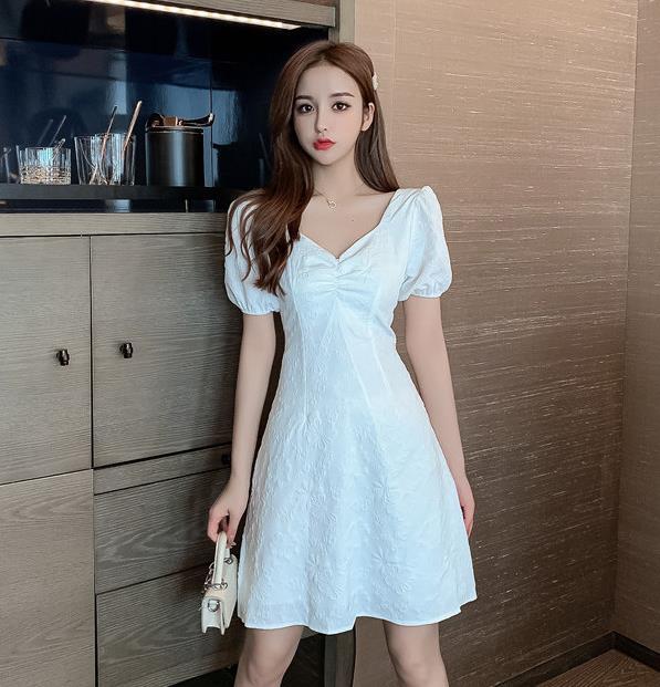 【dress】スクェアネックリボン付きワンピースF7449