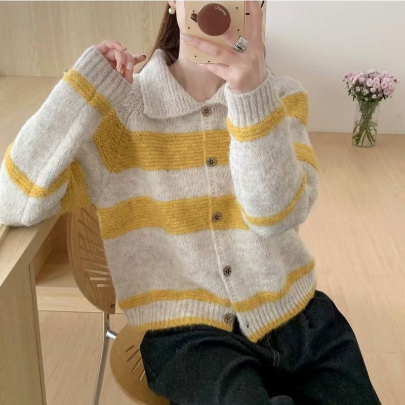 【outer】ボーダー柄ニットカーデ　M28610