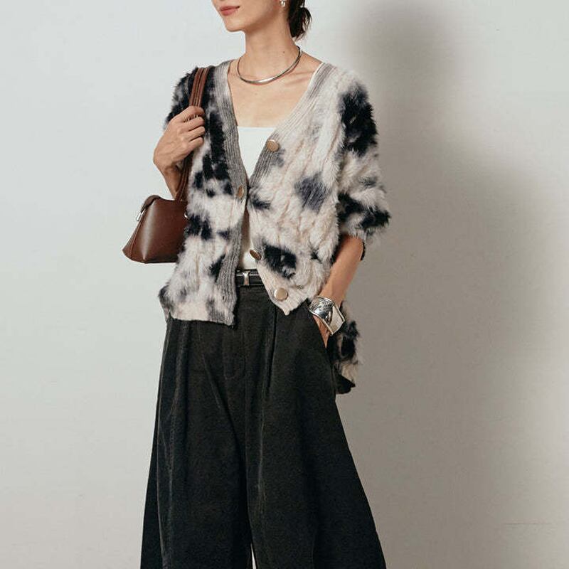 【outer】3色展開ファー付きニットカーディガン Q7655