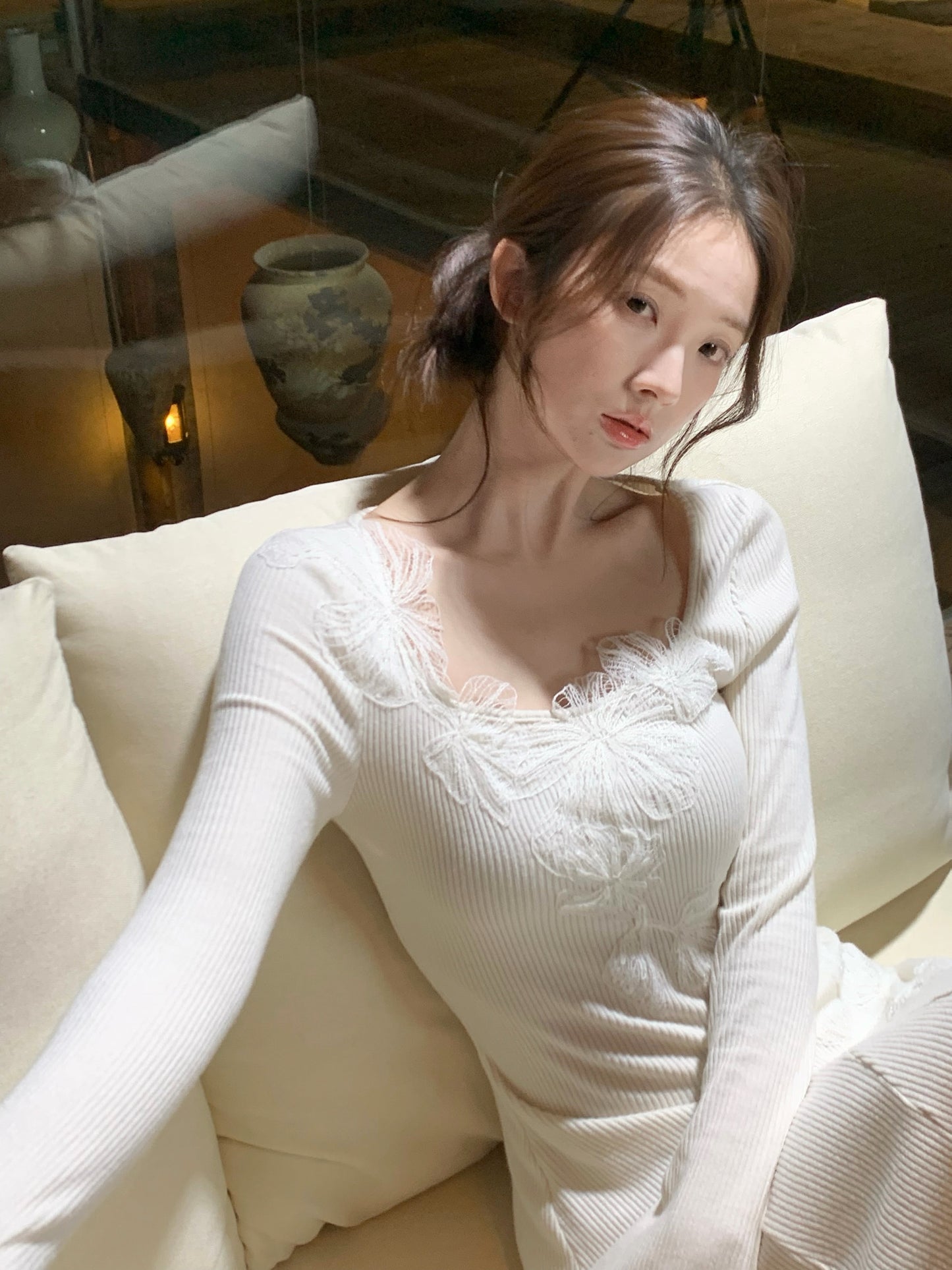 【dress】レーストリミングニットワンピース　N3465