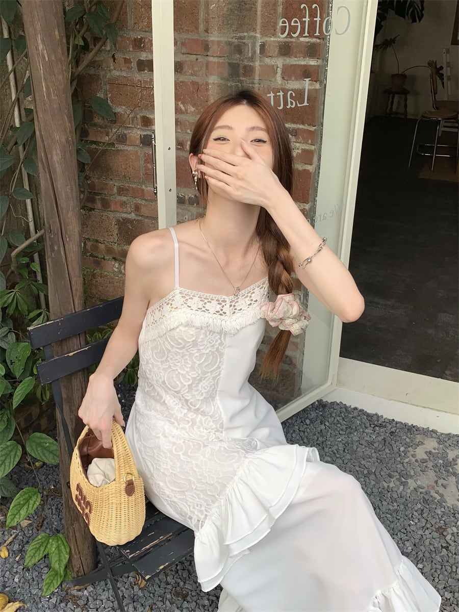 【dress】レースフリル透かし彫りキャミワンピース G21512