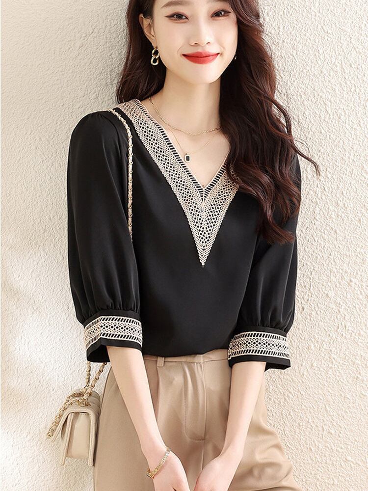 【tops】Vネック5分袖ブラウスG21081