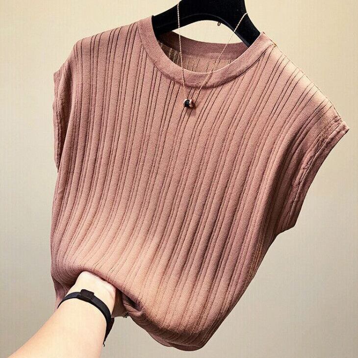 【tops】ファッションラウンドネック半袖ニットゆったり着まわしTシャツ