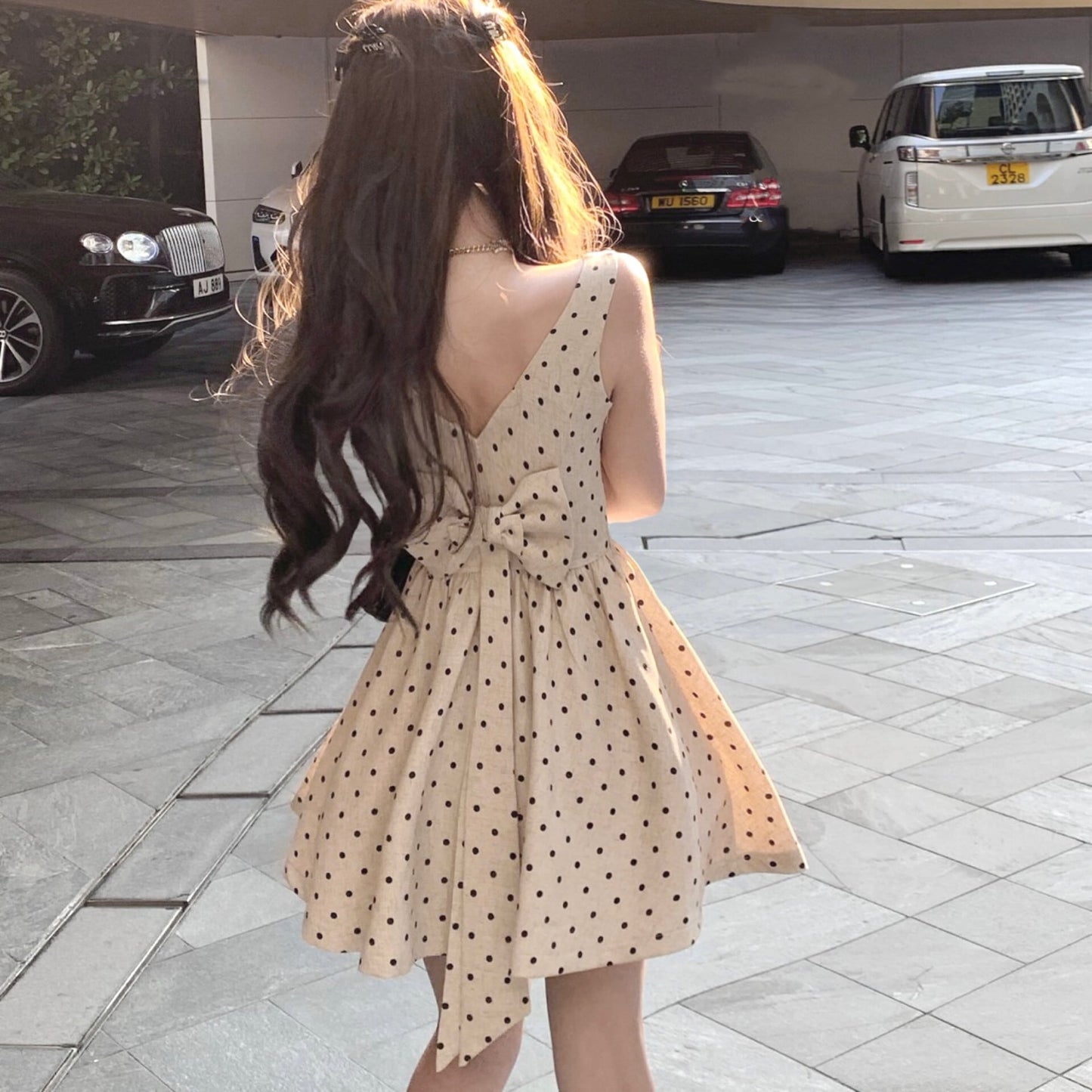 【dress】バックリボンドット柄ミニワンピース　M30198