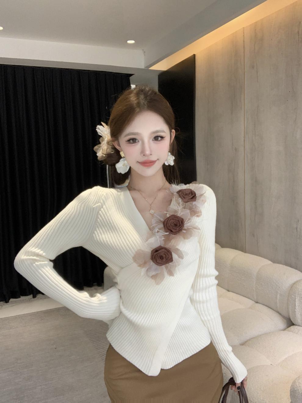 【tops】立体フラワークロスニットトップス　M29131