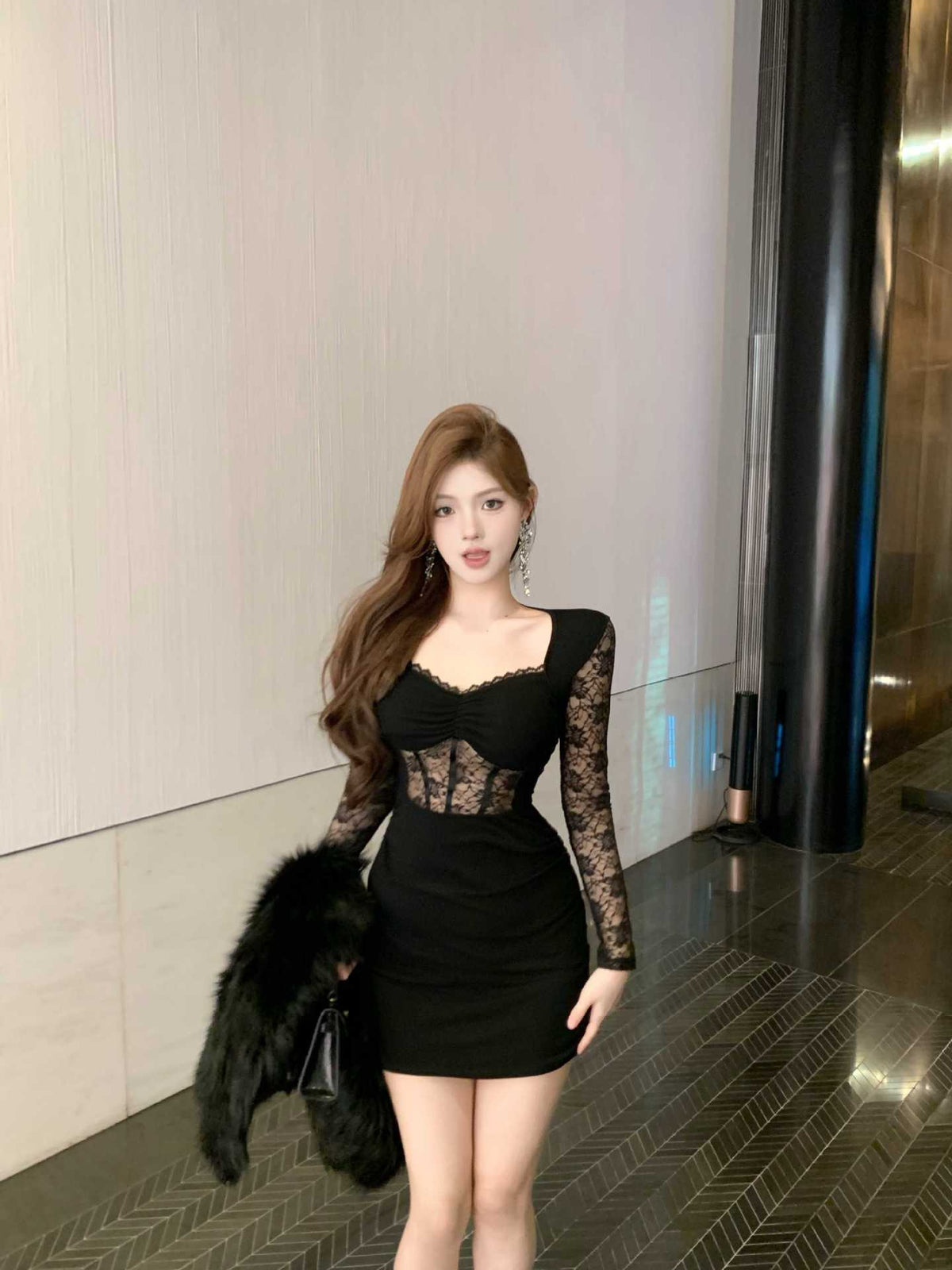 【dress】レース切り替えワンピース　M29606