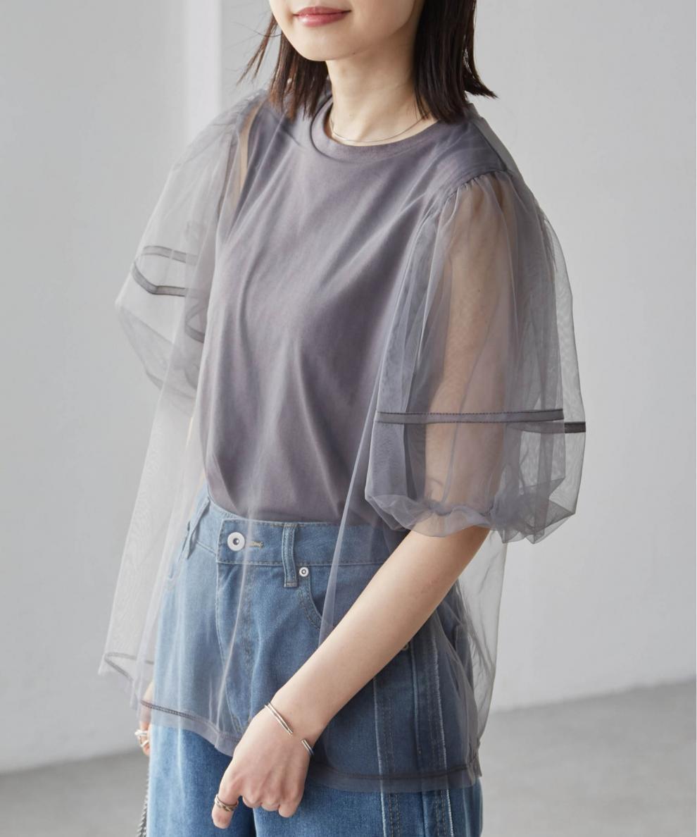 【tops】チュールコンビTシャツ　M30196