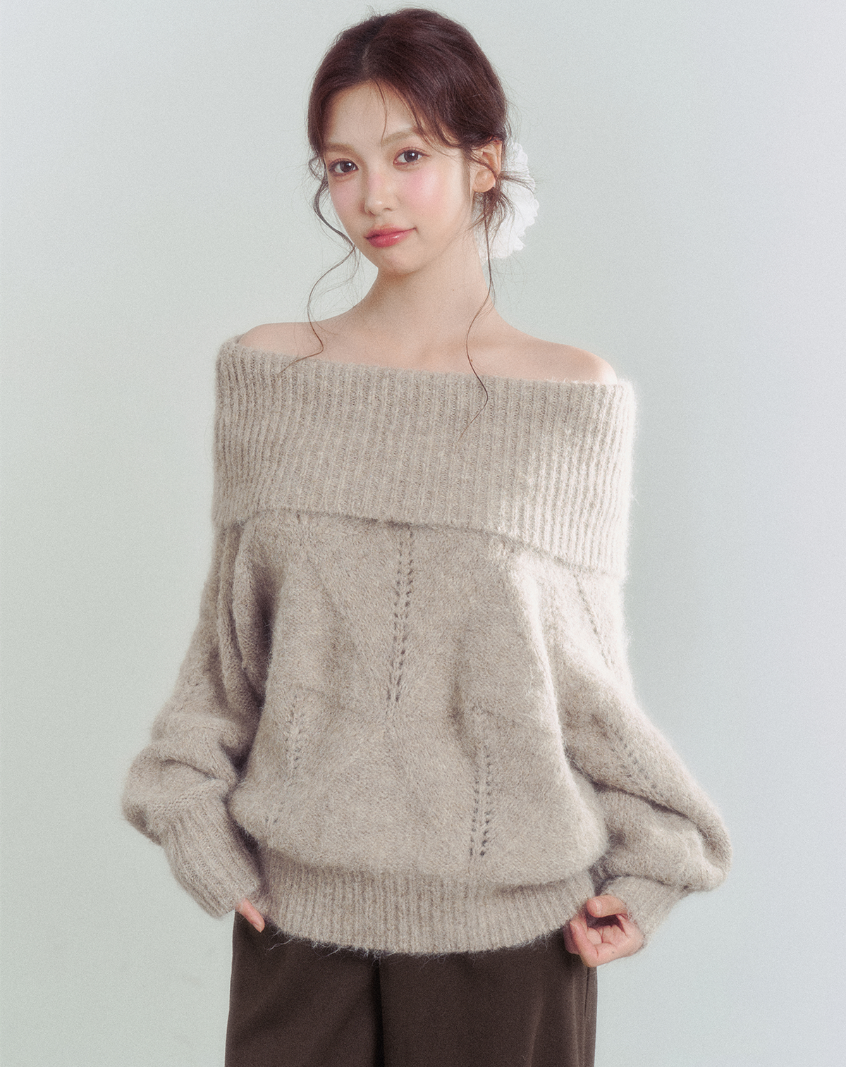 【tops】オフショルニットトップス　N3346