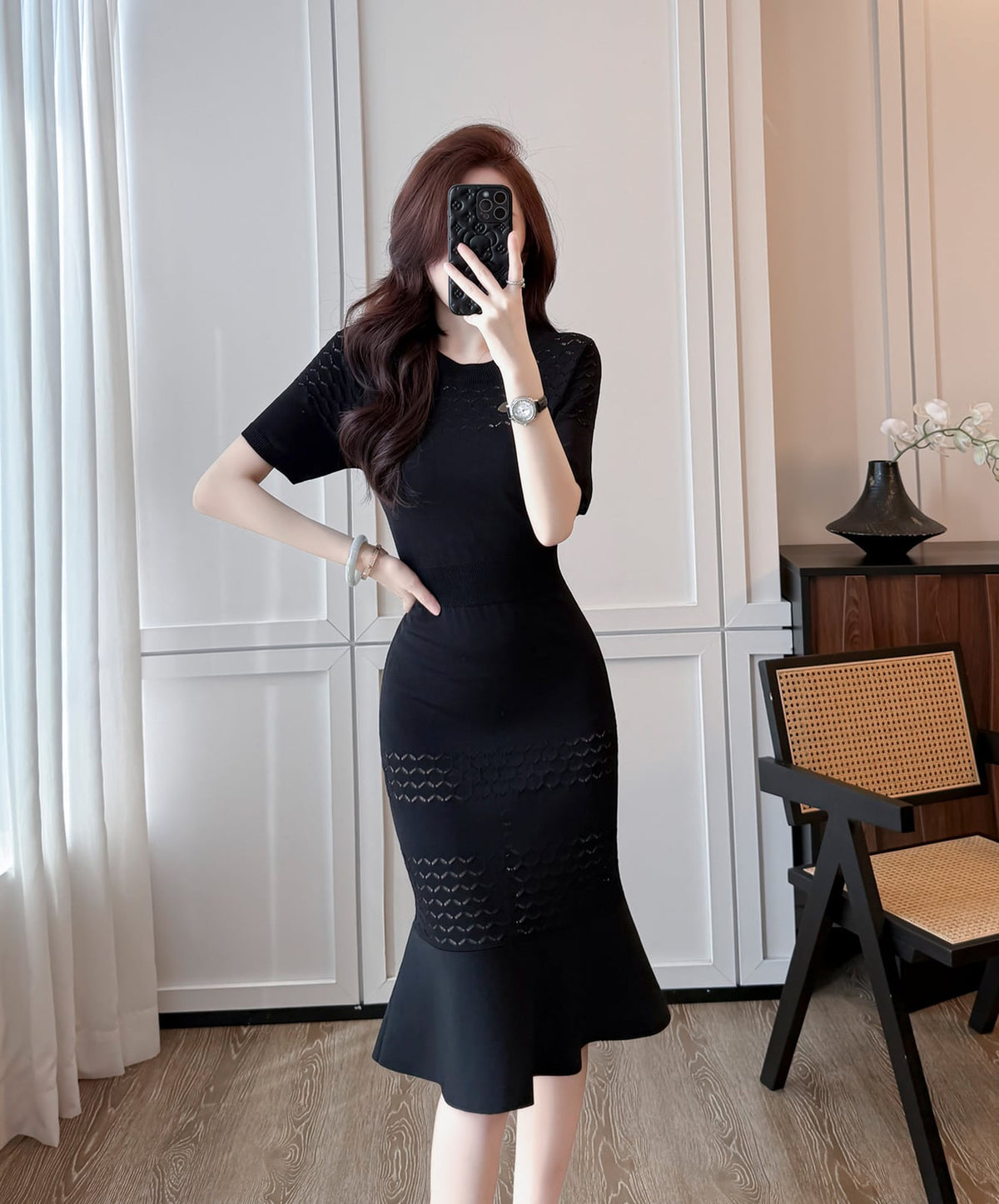 【dress】半袖ニットマーメイドワンピース Q8494