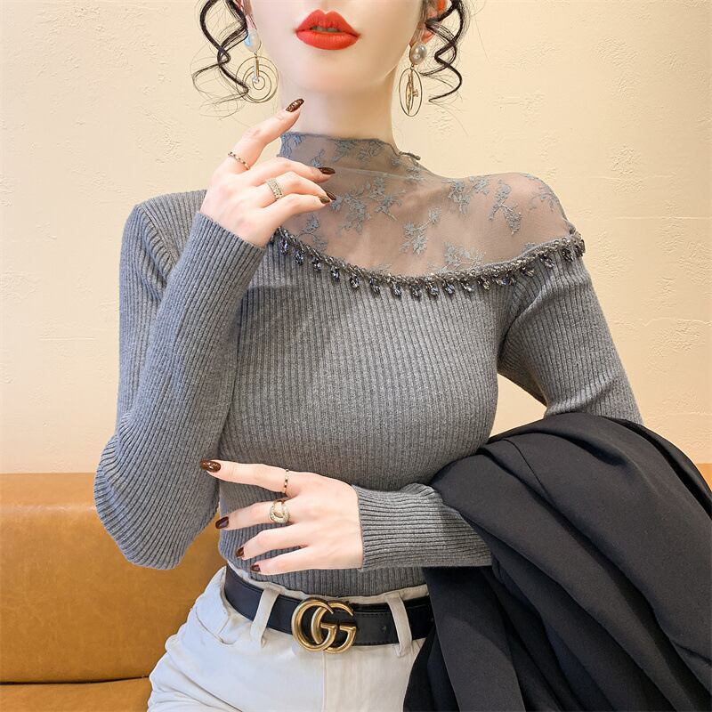 【tops】レースドッキングニットトップス　M28653