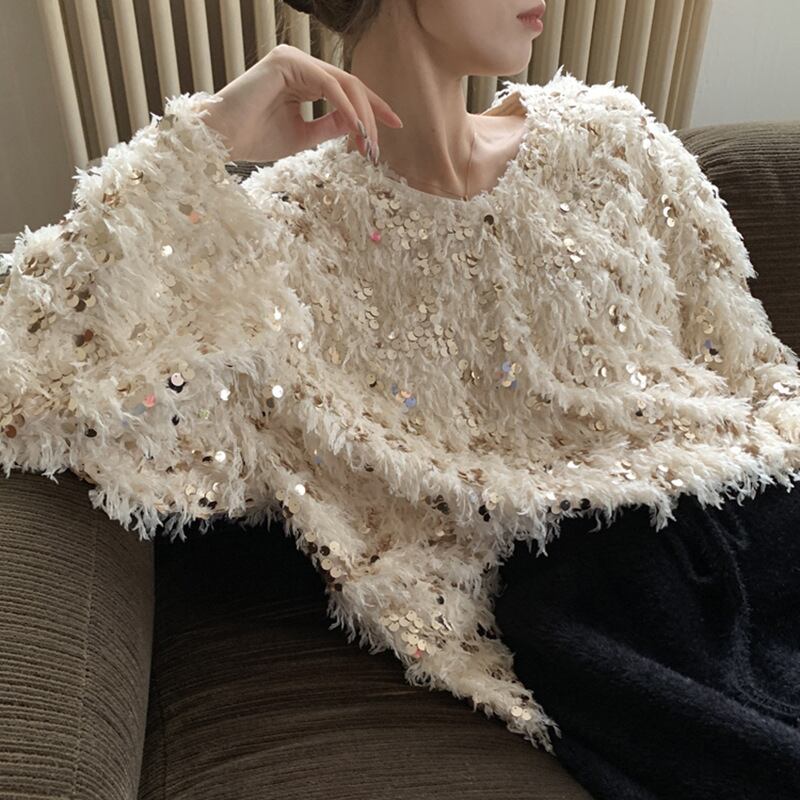 【tops】キラキラフリンジニットプルオーバー　M18940