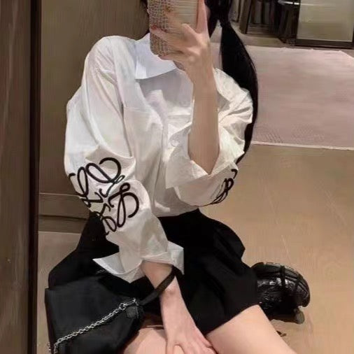 【tops】2色ポロカラー長袖シャツF7887