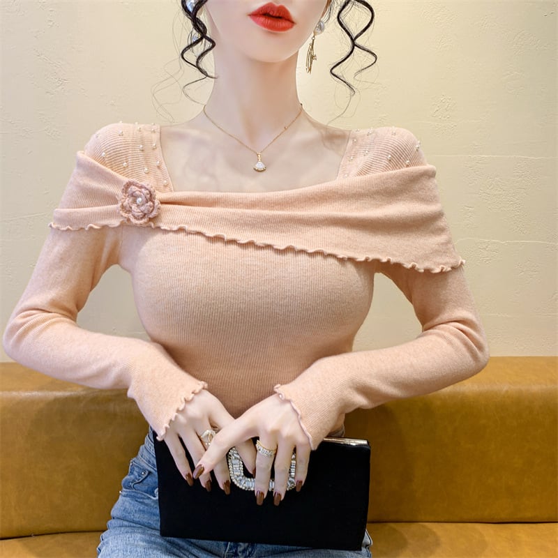 【tops】パール立体フラワーニットトップス　M28666