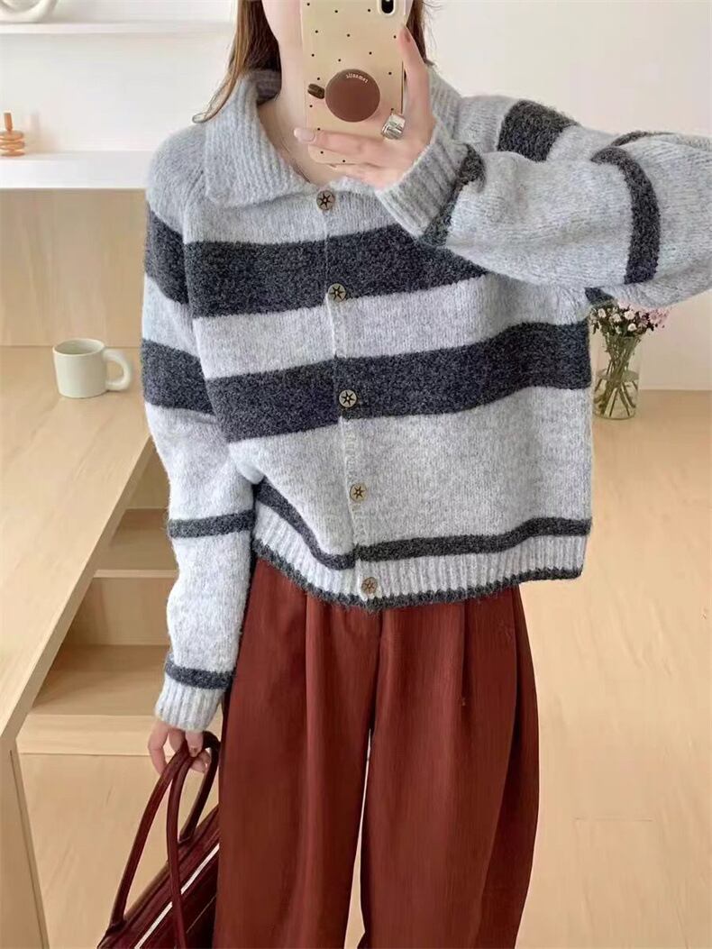 【outer】ボーダー柄ニットカーデ　M29016