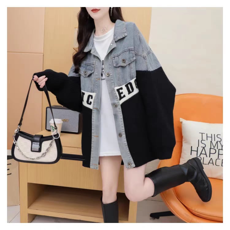 【outer】デニム切り替えニットカーデ　M27504