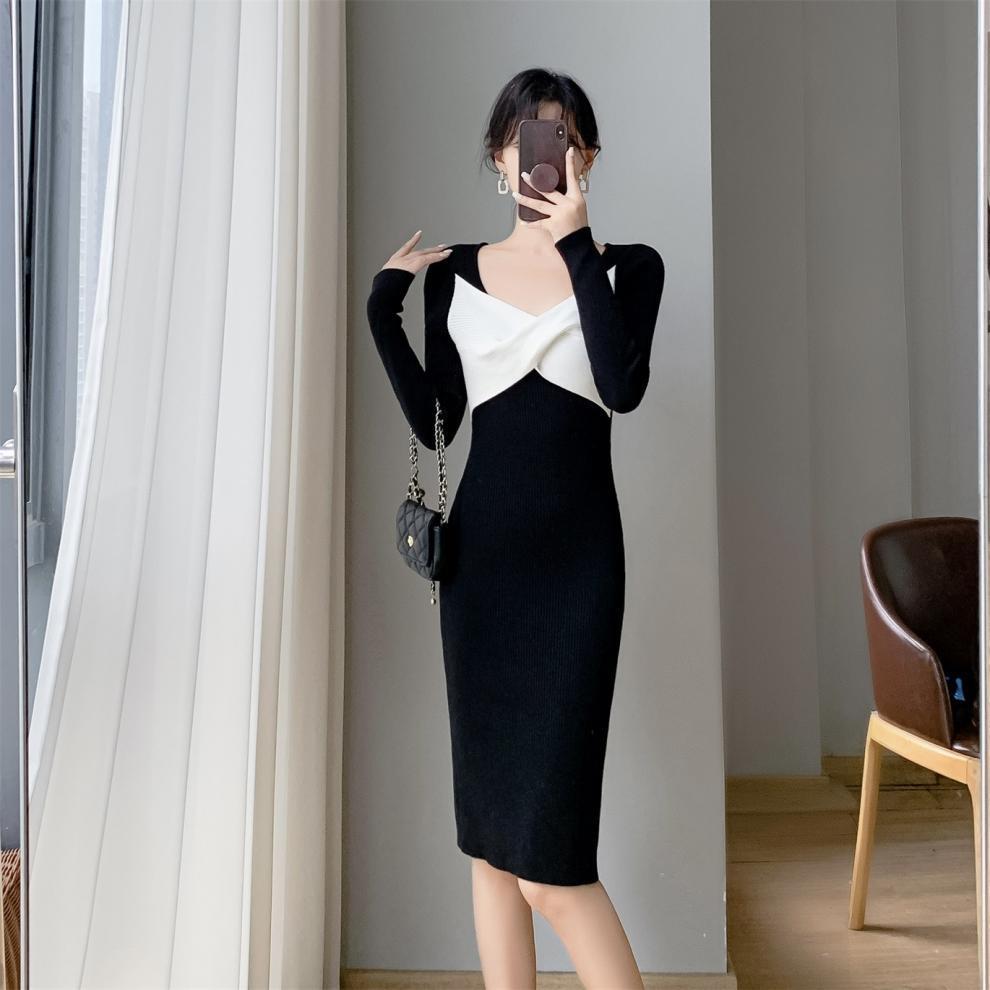 【dress】クロス配色ニットワンピース　M26277