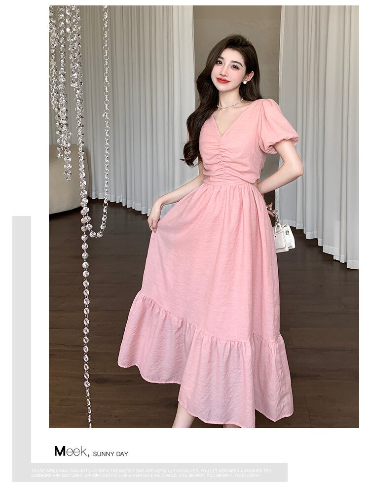 【dress】Vネックギャザーワンピース G20667