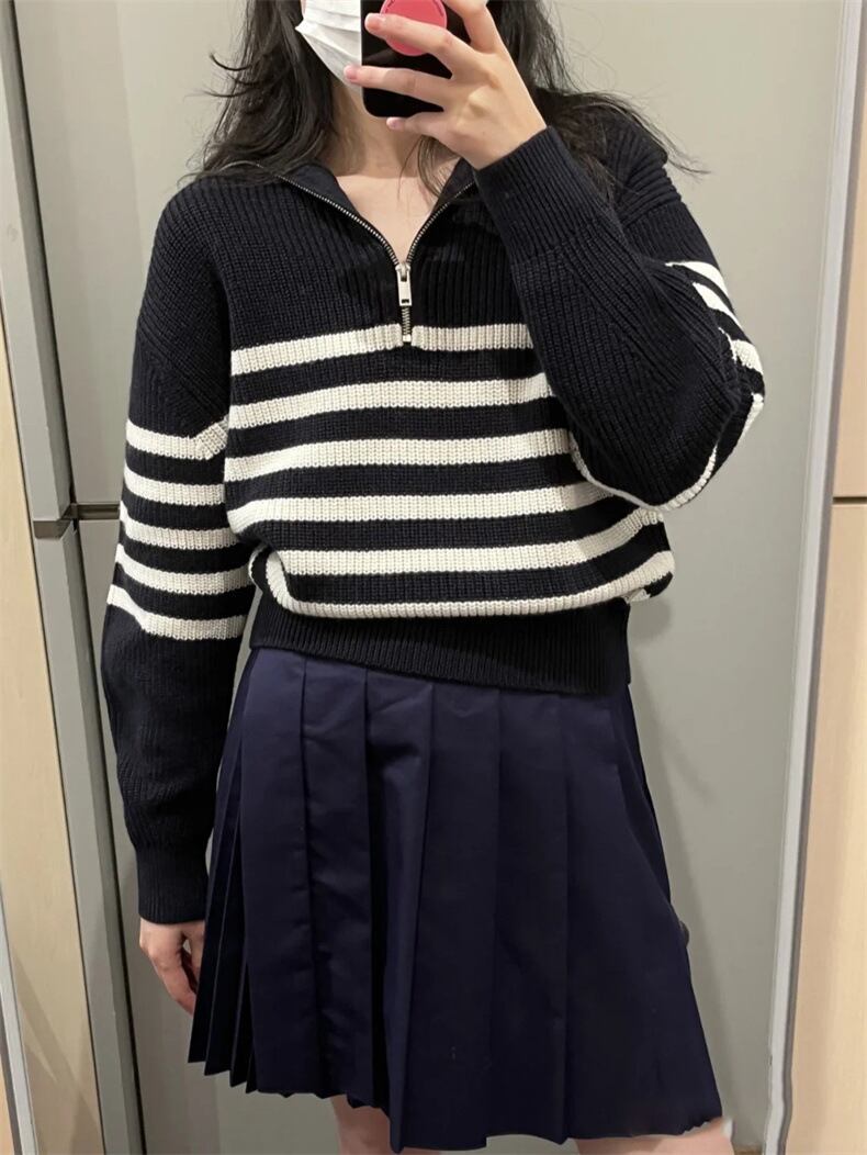 【tops】ボーダー柄ニットセーター　M18703