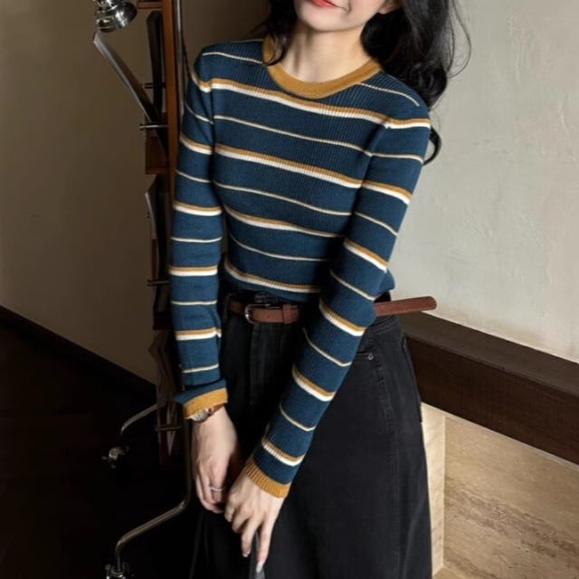 【tops】ボーダー柄ニットトップス　M27610