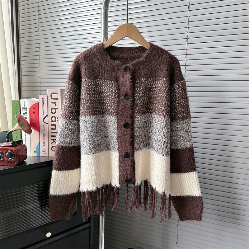 【outer】ボーダー柄ニットカーデ　M18802