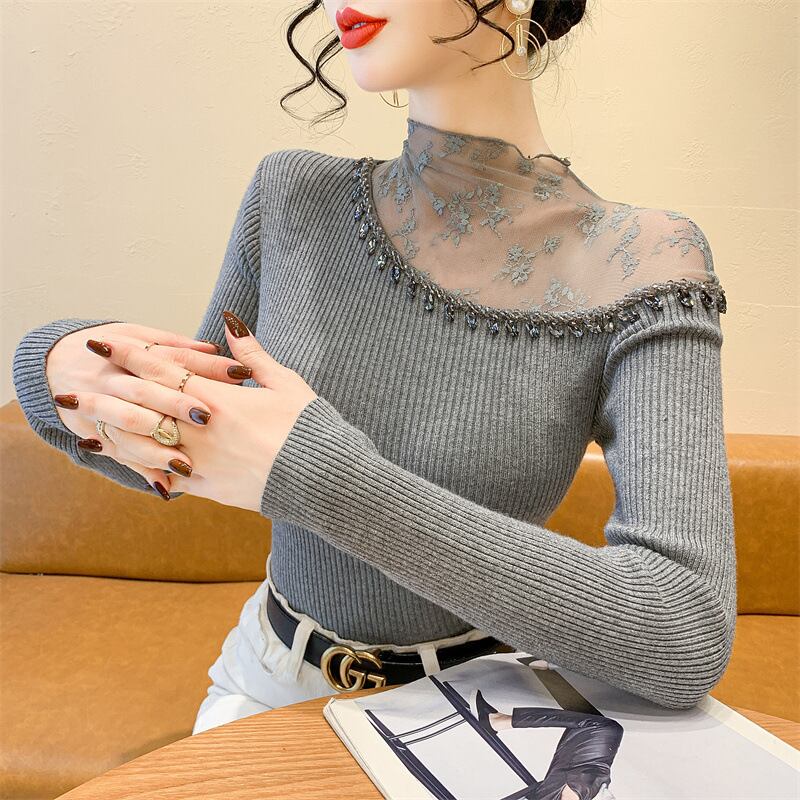 【tops】レースドッキングニットトップス　M28653