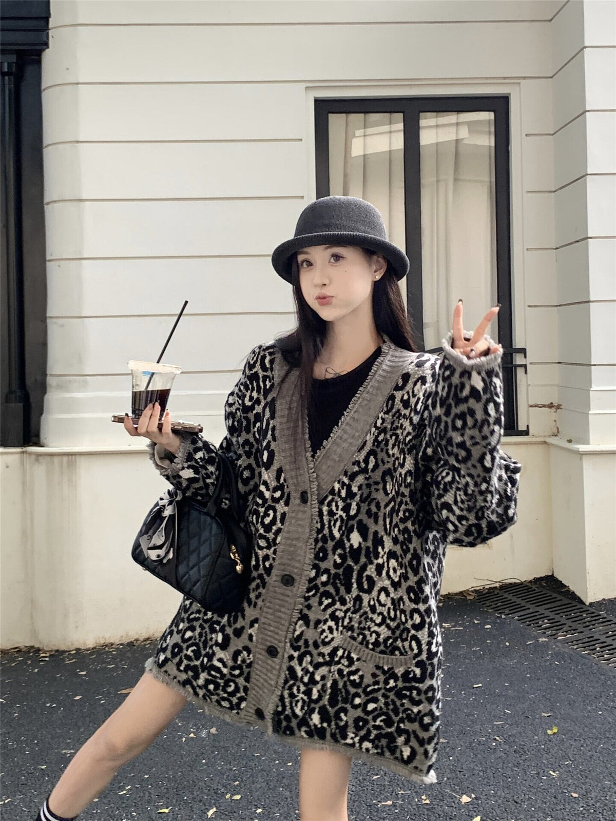 【outer】ヒョウ柄ニットカーデ　M26836