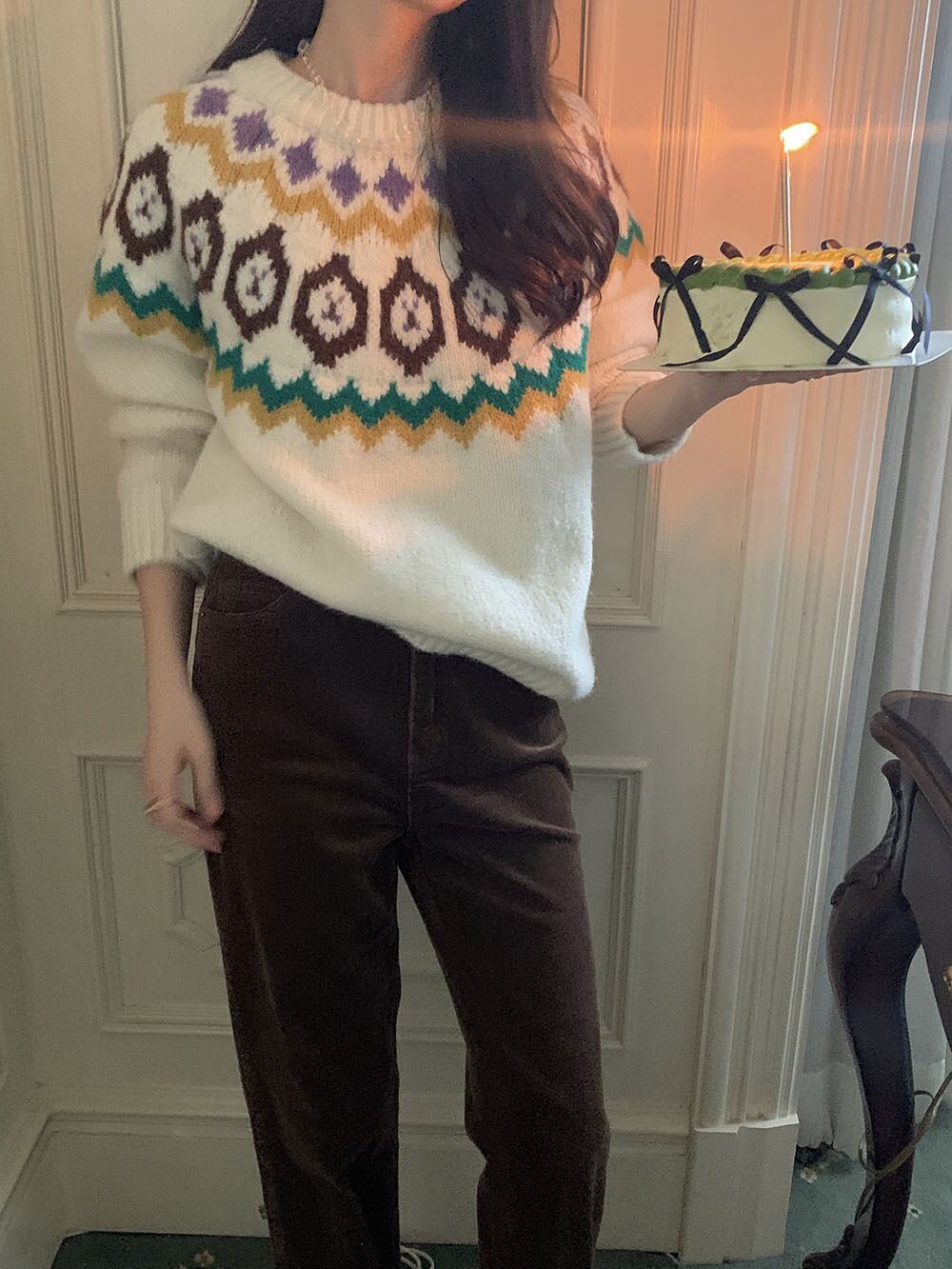 【tops】ジャカードニットセーター　M27127