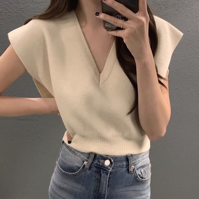 【tops】4色VネックニットベストF7425