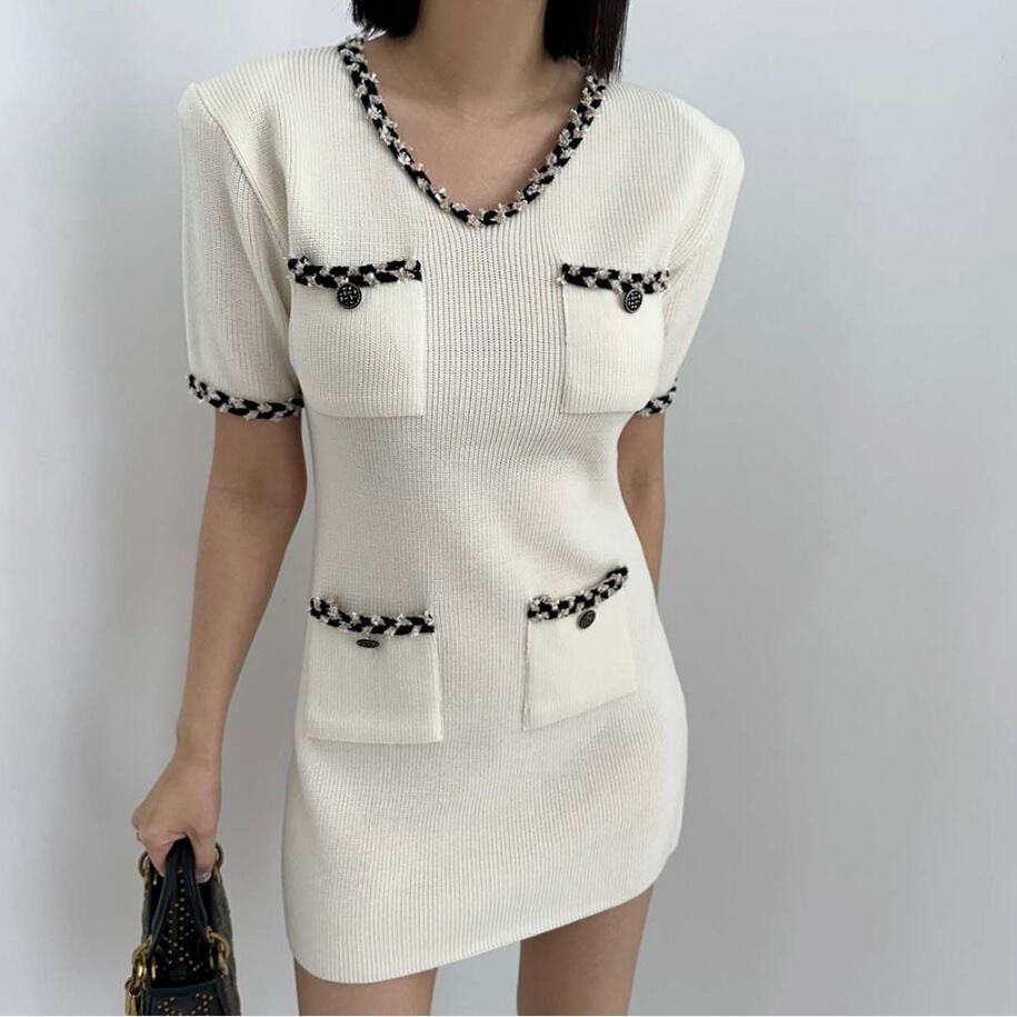 【dress】Vネックニットタイトワンピース G21158