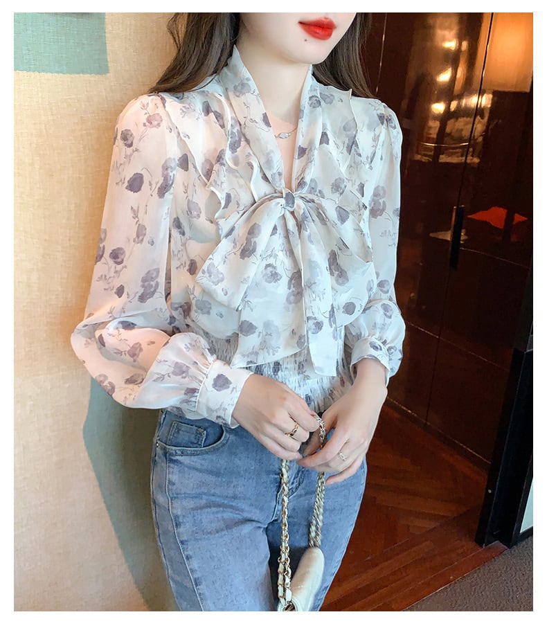 【tops】リボン付きブラウス　M29388