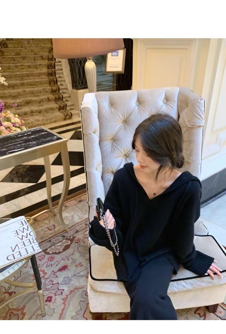 【set】フード付きニットトップス×スカートセット　N-1262