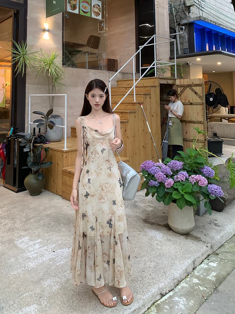 【dress】フランス風プリントキャミワンピース G21521