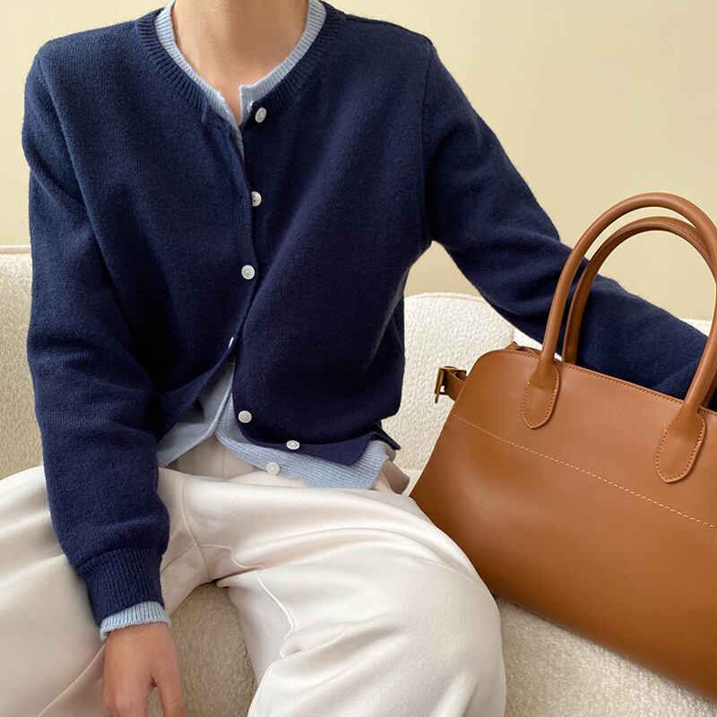 【outer】フェイクレイヤードニットカーディガン Q7001