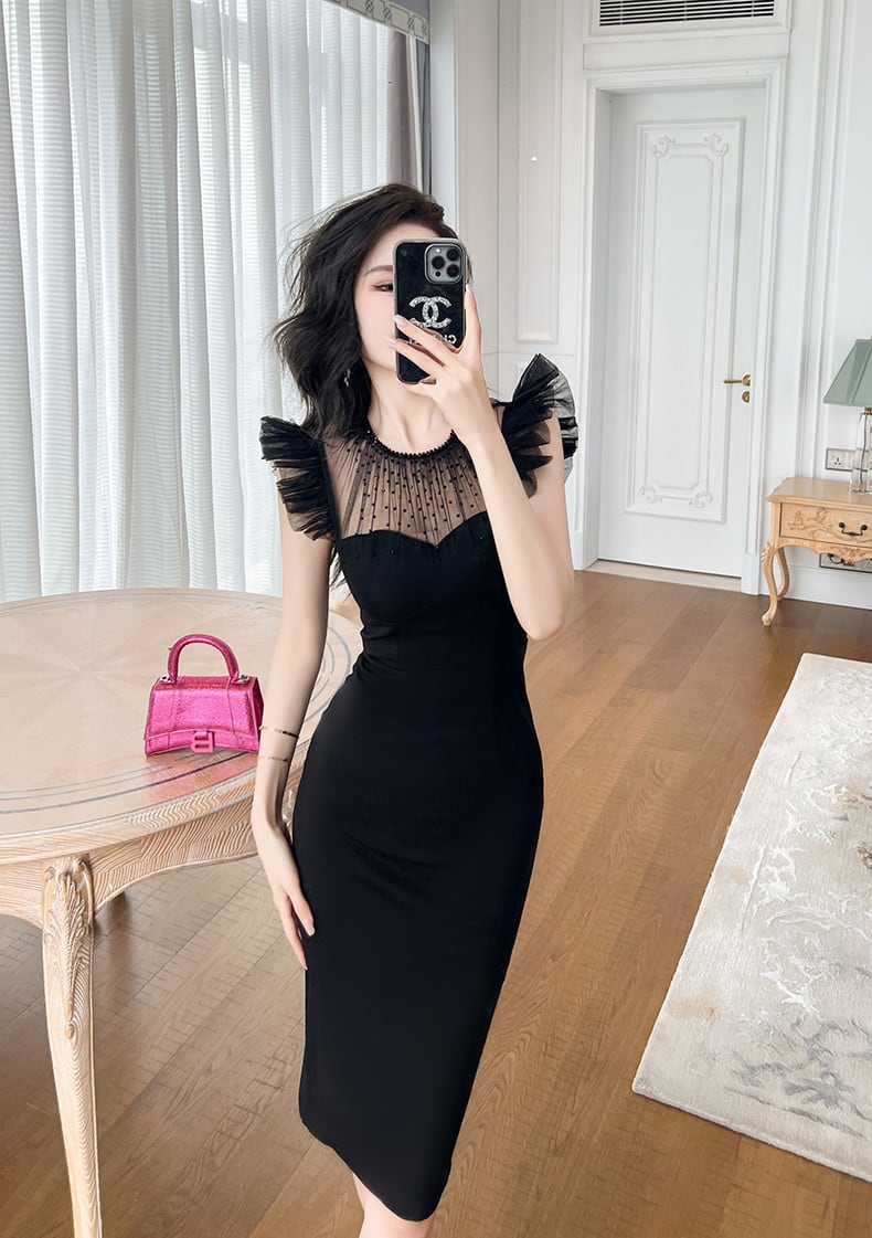 【dress】メッシュ切り替えワンピース G21394