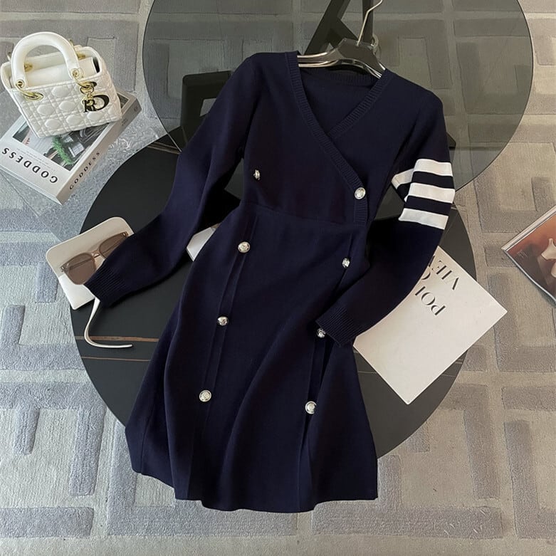 【dress】ダブルボタンニットワンピース　M25366