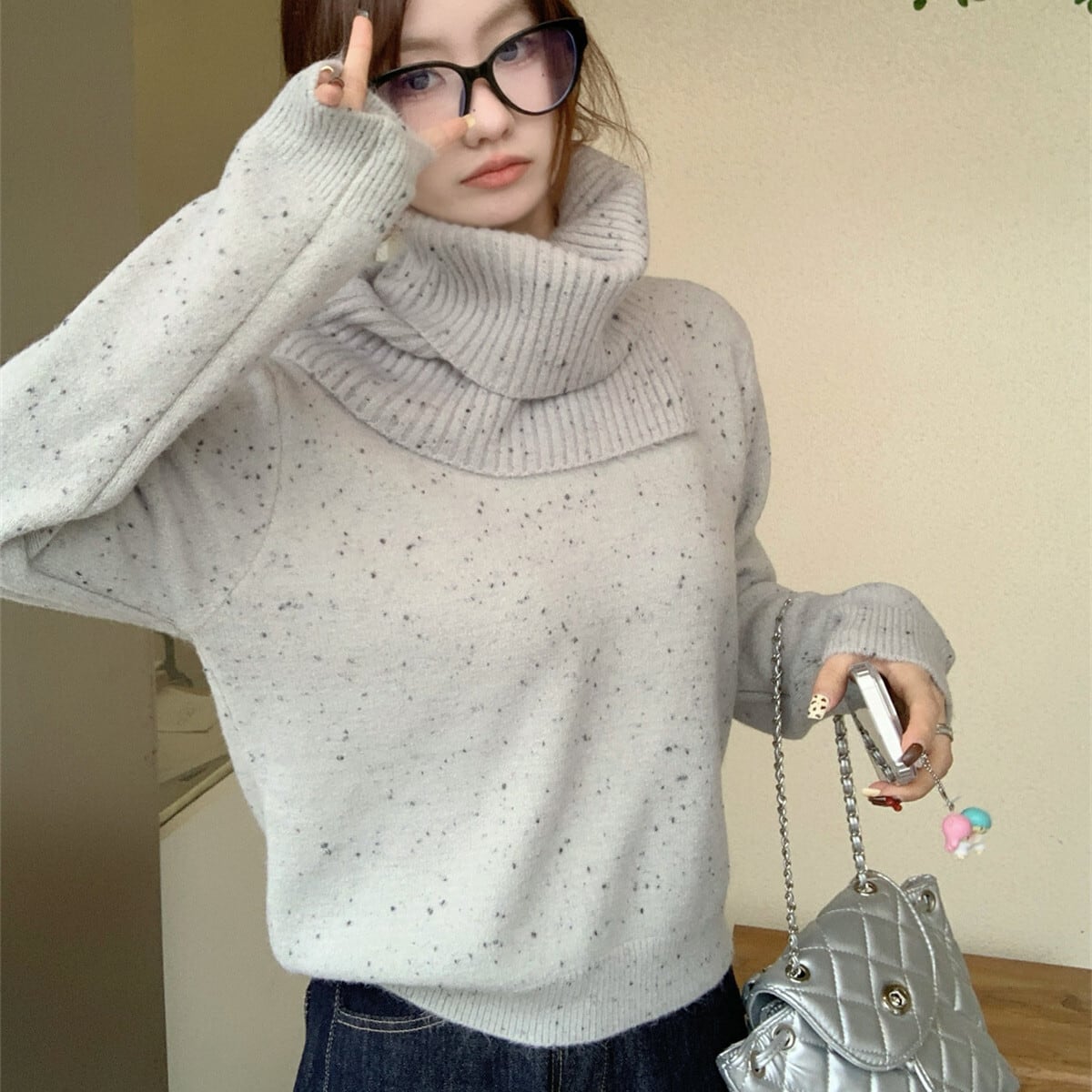 【tops】ニットセーターマフラー付き　M27672