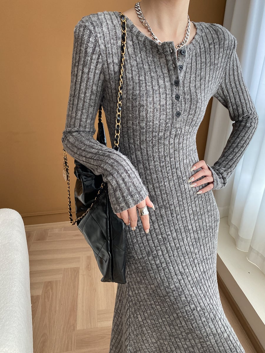 【dress】ロングニットワンピース Q7002