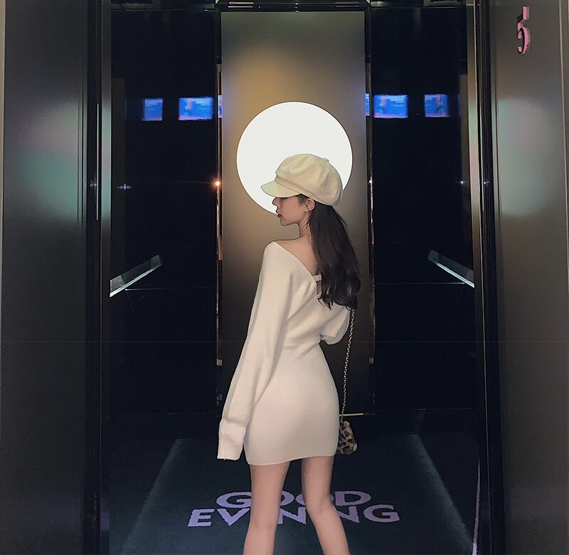 【dress】Vネックニットワンピース　M18712