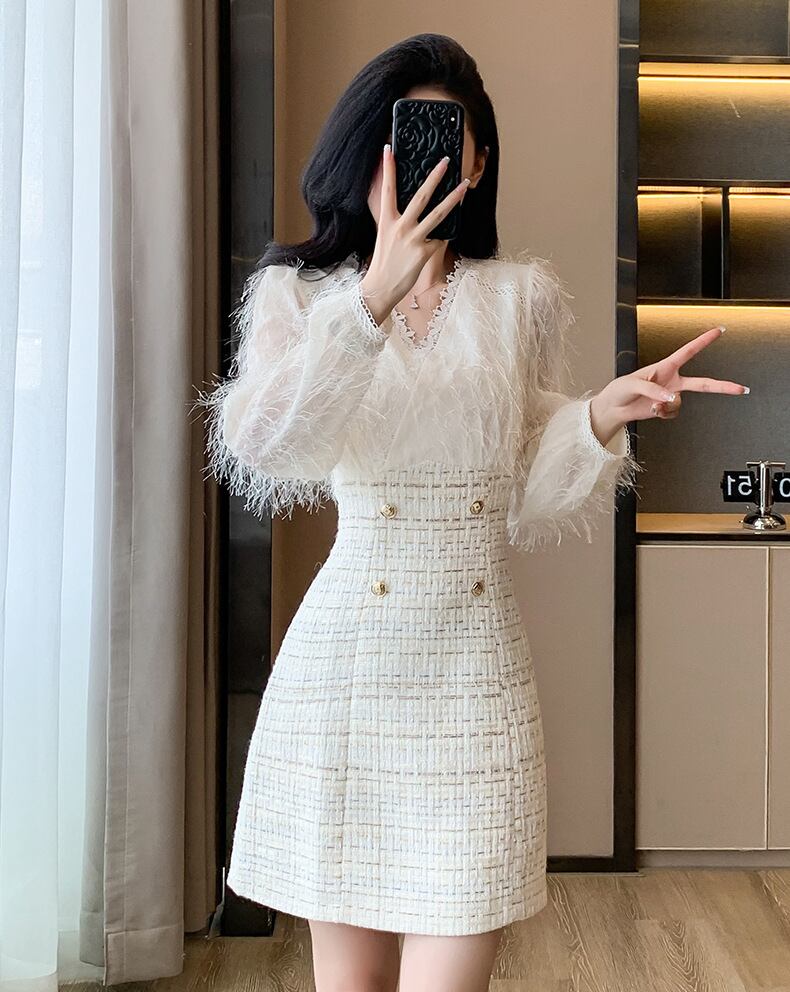 【dress】Vネックドッキングワンピース　M27441