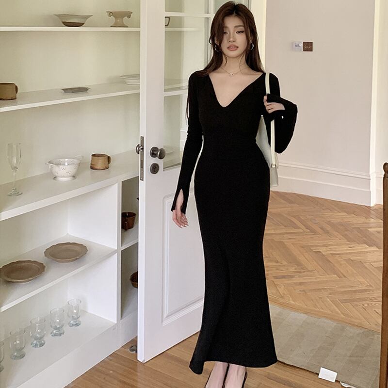 【dress】ニットロングワンピース Q6916